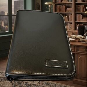 Vintage Perry Ellis Planner Organizer Black Faux Leather Zip Around 8 Ring 10x7